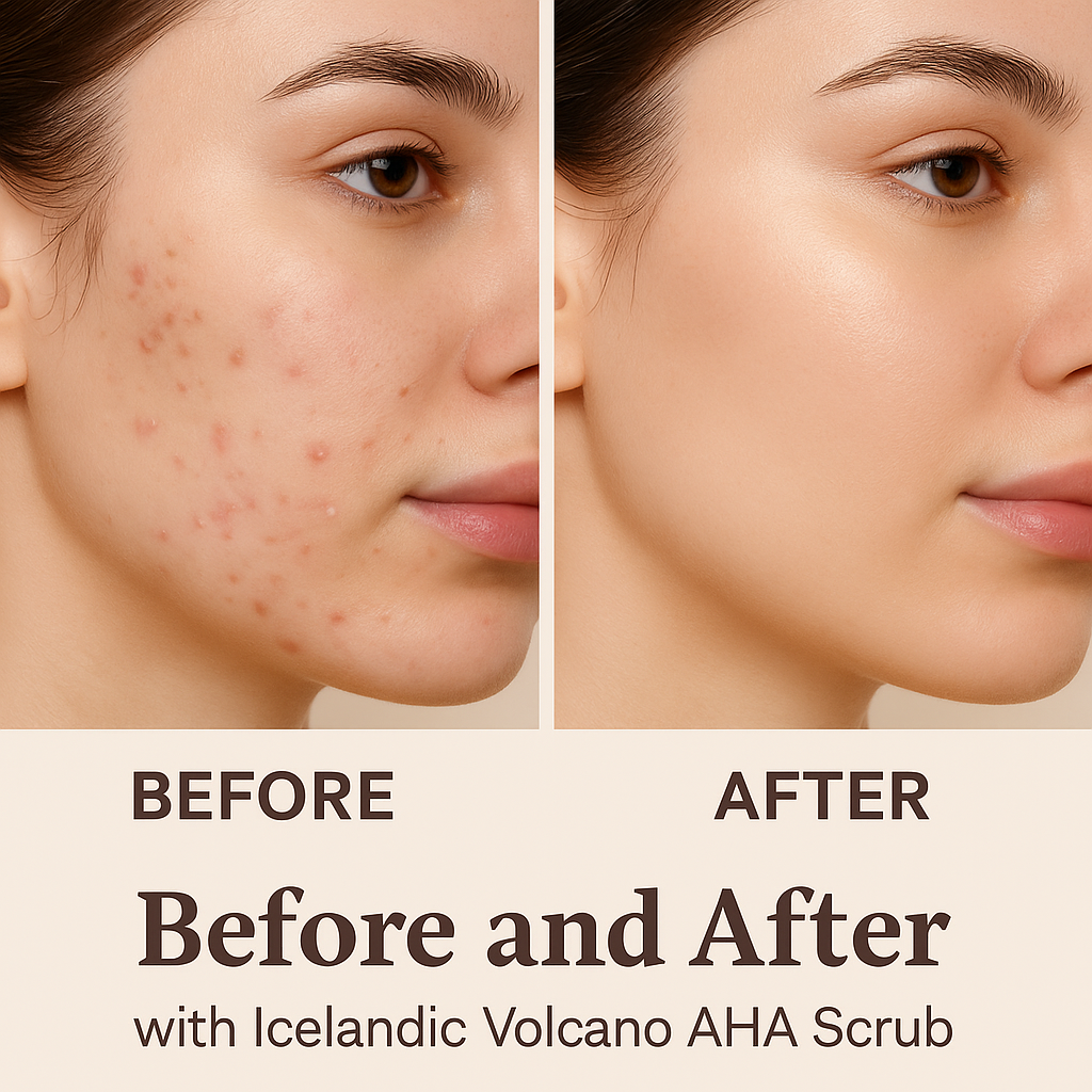 Before & After usign Icelandic Volcano AHA Face & Body Scrub by REK Cosmetic