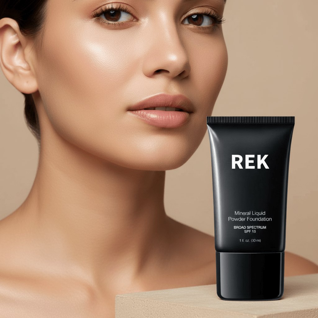 Light Nude | Mineral Liquid Powder Foundation with SPF 15 | REK Cosmetics | Luxury Clean Beauty by REK Cosmetics