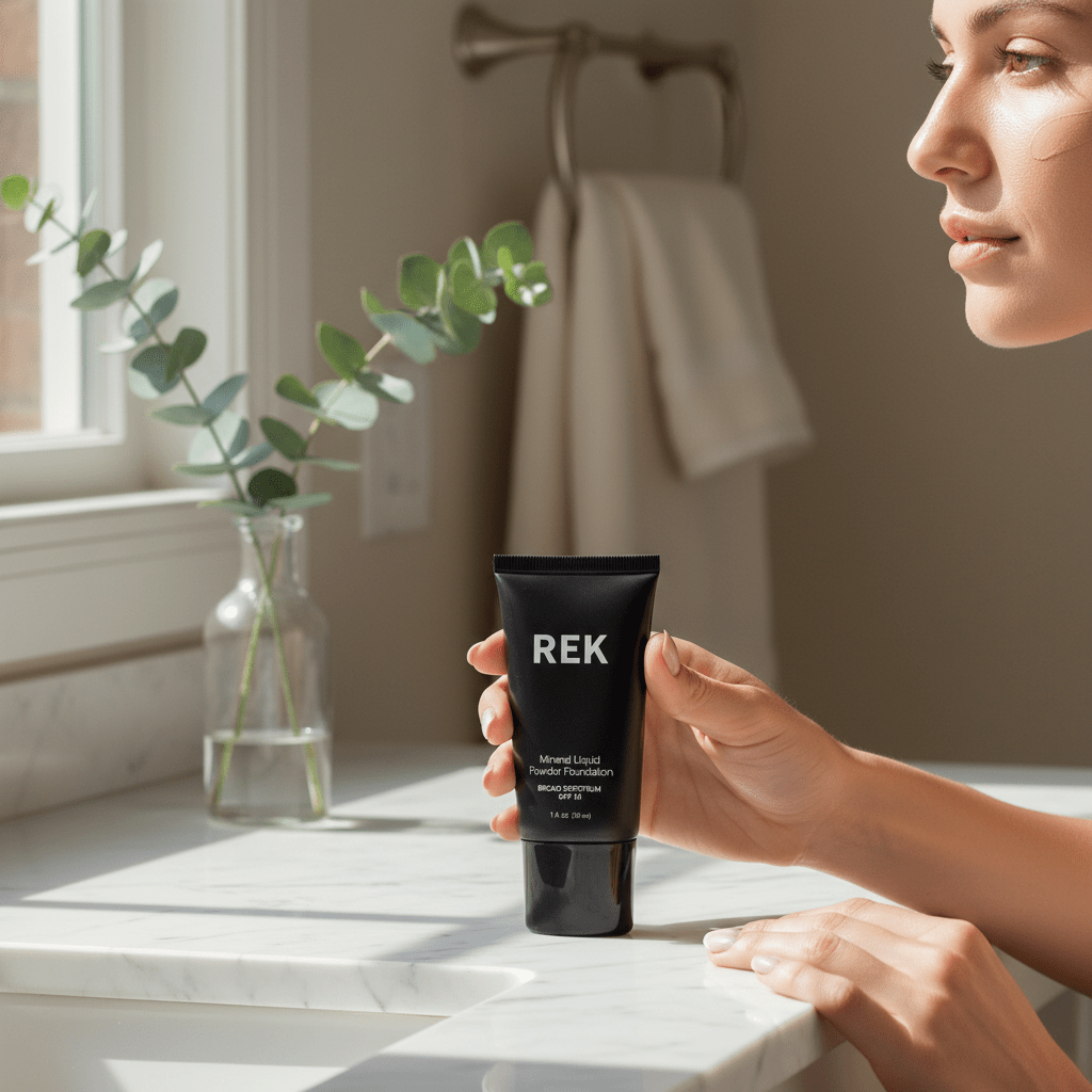 Light Nude | Mineral Liquid Powder Foundation with SPF 15 | REK Cosmetics | Luxury Clean Beauty by REK Cosmetics