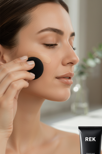 Mineral Liquid Powder Foundation Application - Face Close-up