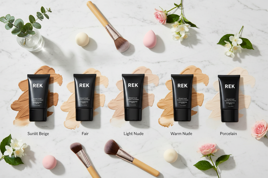 Mineral Liquid Powder Foundation Flatlay with Swatches