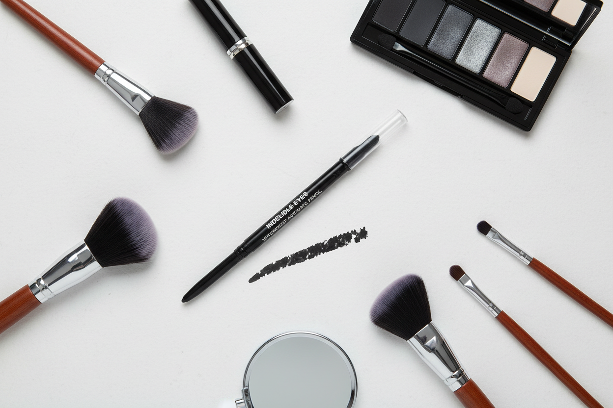 Pitch Black Eye Pencil - Eye Makeup Flat Lay