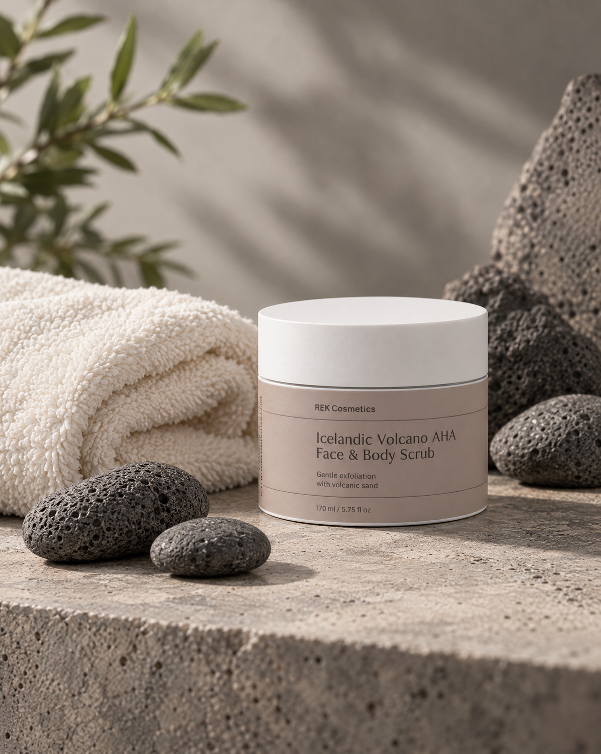 REK Icelandic Volcano Scrub ritual luxury product photography